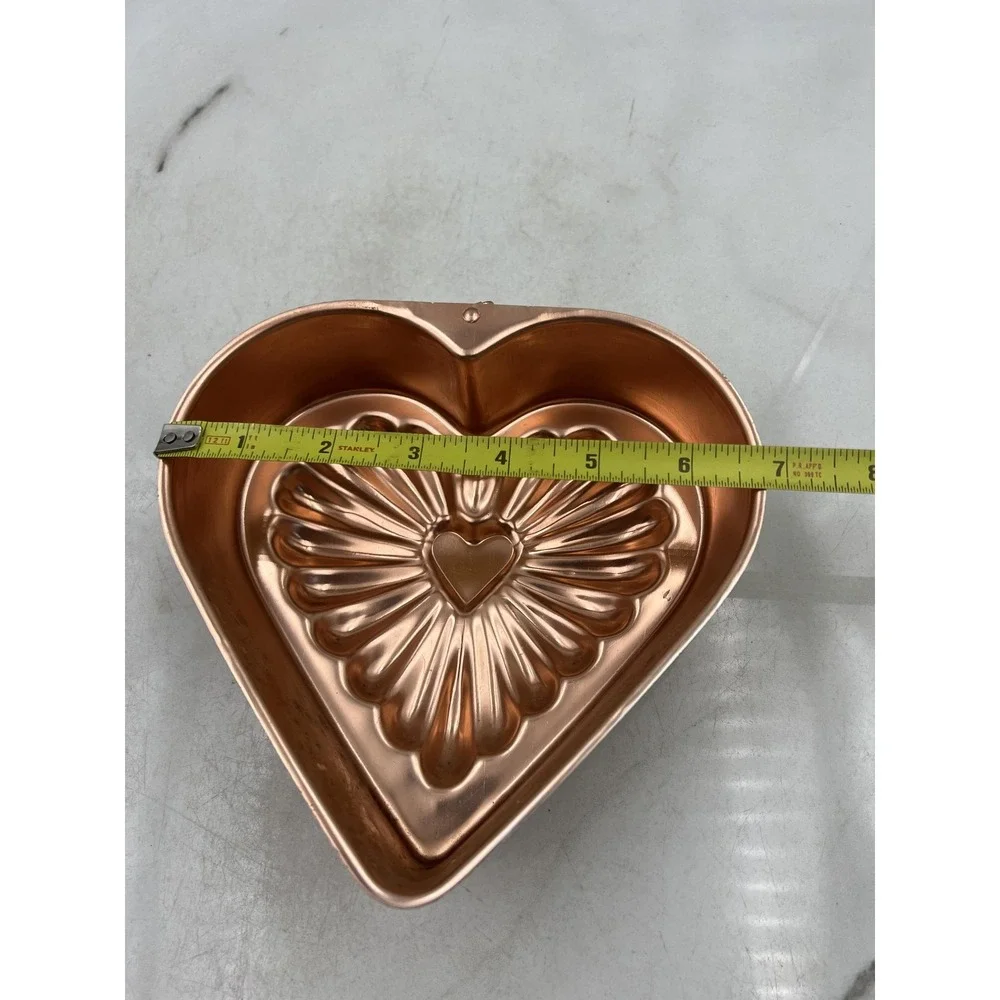 Vintage Copper Heart Shaped Fluted Cake Jello Mold Wall Decor Hanging Loop